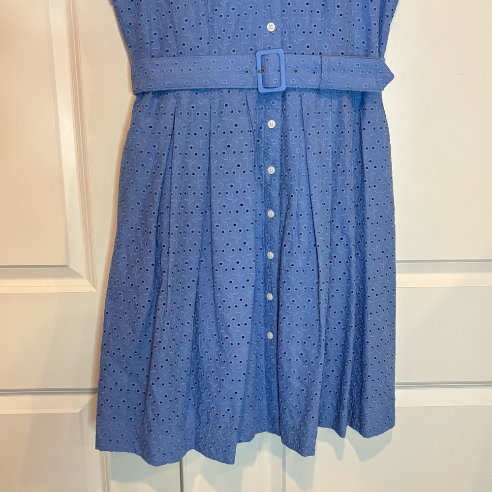 Brooks Brothers Blue Eyelet Button-Front Belted Dress - Picture 4 of 11